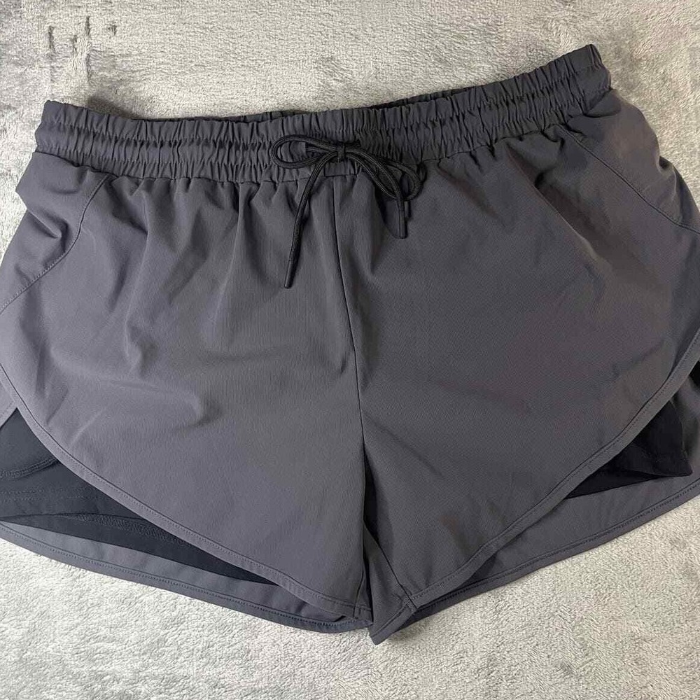 BlevonH Womens 2-in-1 Running Shorts Gray Athletic Gym‎ Workout XL